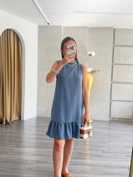 Kolsuz Bisiklet Yaka Fırfırlı Elbise