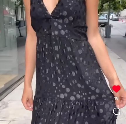 Siyah Simli Şifon Uzun Elbise
