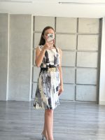 Batik Gri Desenli A Form Dokuma Viskon Mini Elbise