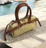 Luna Rattan hasır el çantası taba