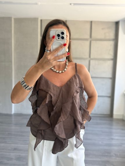 askılı vizon fırfırlı bluz