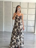 Ahşap Boncuk Aksesuarlı Desenli Elbise